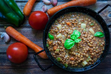 vegetarian lentil dish in old pot