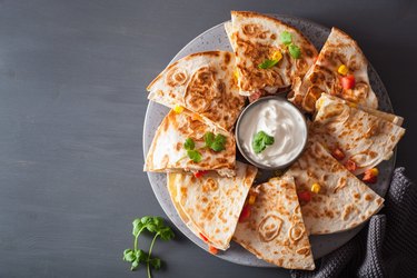 mexican quesadilla with chicken tomato corn cheese