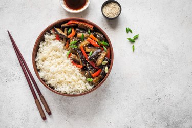 Stir fried eggplant and bell pepper