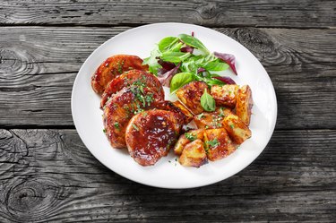 Oven Baked sticky glazed Pork Chops, close-up