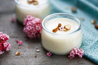 Yogurt topped with almonds