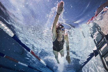 Bottom view of person swimming laps to get to size 10, 9, 7, 3 pants or a pants size 2 for the first number on mens pants