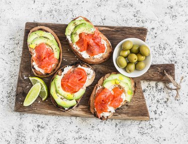 what is fat Dietary fat appetizers cream cheese, smoked salmon and avocado sandwiches