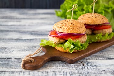 Homemade healthy Turkey Burger with Lettuce and Tomato. selective focus