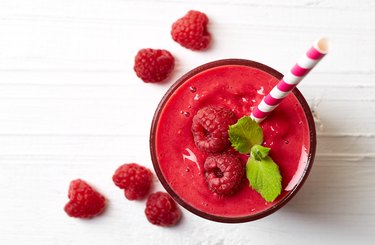 Glass of raspberry protein shake