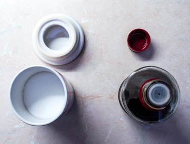 Overhead View of Salt Container and Vinegar Bottle