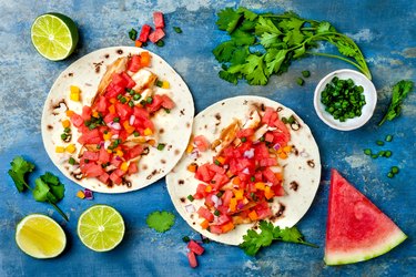 Mexican grilled chicken tacos with watermelon salsa
