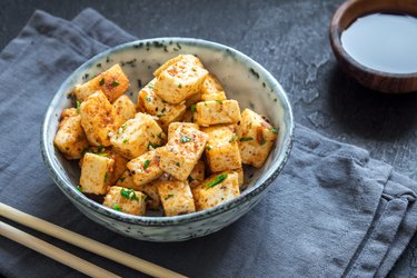 Stir-fried healthy tofu in bowl