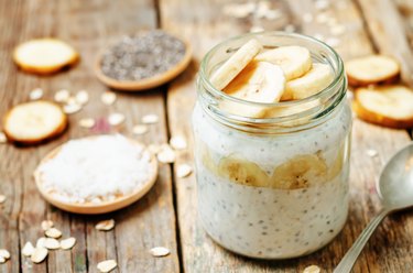 overnight oats with Greek yogurt, Chia seeds and banana