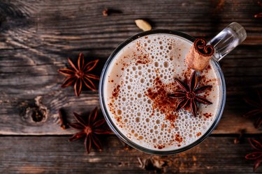 top view of a Homemade Chai Tea Latte, as an example of stress-busting drinks