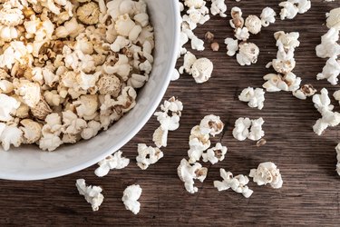 Directly Above Shot Of Popcorn In Bowl On Table