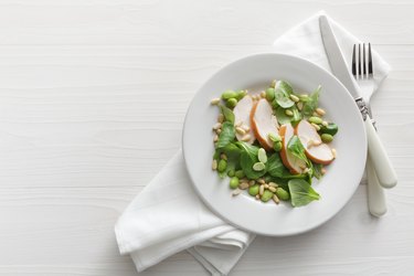 Salads: Chicken, Corn Salad, Soy Beans and Pine Nuts