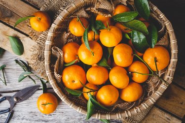 Directly Above View Of Oranges In Basket On Table