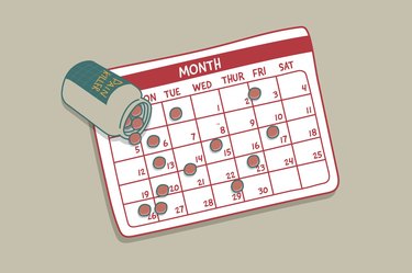 illustration showing calendar with pill bottle depicting taking painkillers regularly