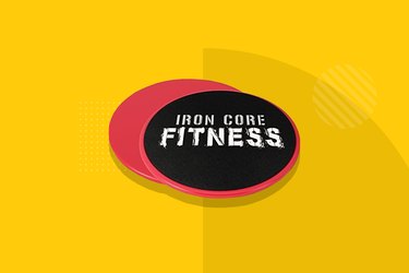 black and red Iron core fitness sliders on yellow bckground