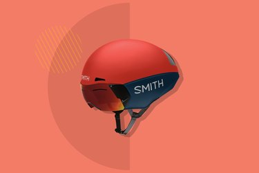 red Smith Podium TT bike helmet on red backround