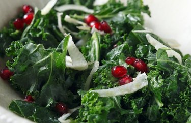 Braised Kale with Pomegranate Molasses and Pomegranate Seeds