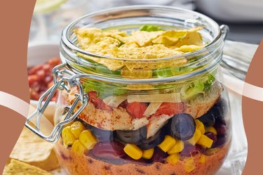 layered nacho chicken salad in a jar
