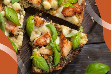 Spicy Chicken and Basil Pizza slices on a wooden table