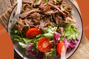 Healthy Instant Pot Carnitas with a side green salad on plate