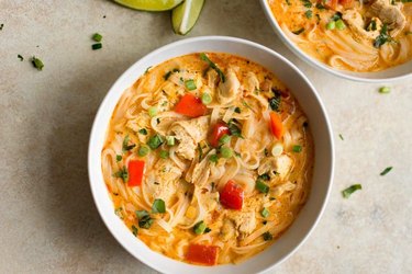 Thai Turkey Soup in white bowl