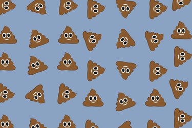 Illustration of poops with smiley faces in a pattern on a blue background