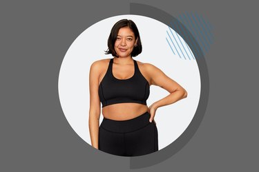 Woman wearing a black sports bra from Outdoor Voices