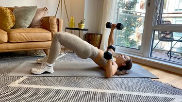 Move 4: Glute Bridge With Alternating Chest Press