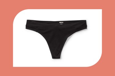 black rei co-op active bikini underwear on a white and coral background