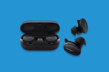Bose Sport Earbuds — Wireless Running Headphones on a Blue Background