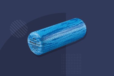blue OPTP pro-roller soft density foam roller on navy background