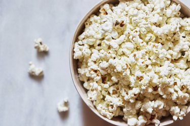 Bowl of popcorn viewed from above