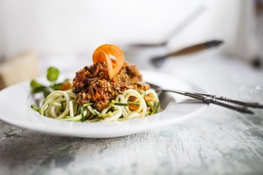 Zoodles, Spaghetti made from Zucchini, with bolognese sauce