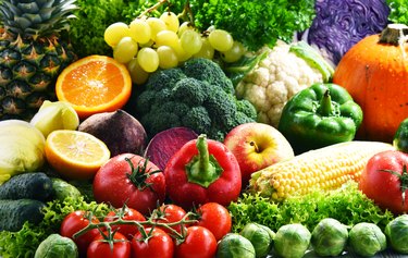 Composition with variety of fresh vegetables and fruits