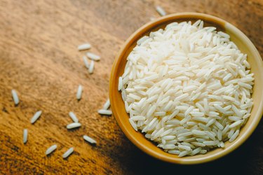 Directly Above Shot Of Rice In Bowl for a rice compress, a natural remedy for earache