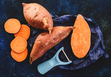 Convington sweet potato sliced on white background.