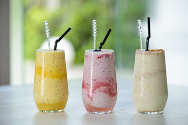 Three smoothies on a table