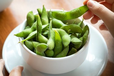 close view of a bowl of soybeans, as an example of a natural remedy for painful sex after menopause