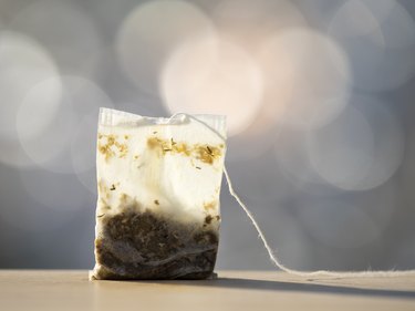 close view of a moist tea bag, as a natural remedy for sunburns