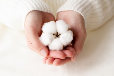 hand holding cotton balls before applying vicks vapo rub, as a natural remedy for earache