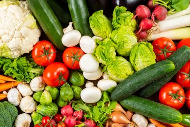 Group of vegetables on wooden table