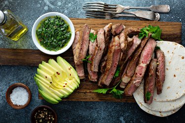Mexican steak with avocado and green sauce