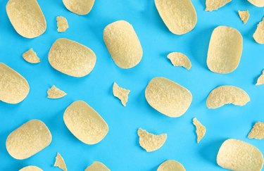 pattern potato chips on blue background