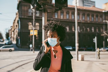 Portrait Of Young Woman With Mask On The Street.