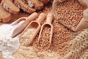 Wheat grains, bran and flour