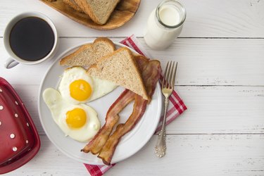 Breakfast of Bacon and Eggs and coffee