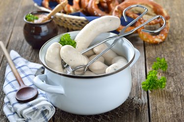 Bavarian white sausages in hot water