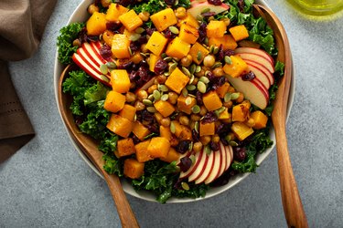 Winter or fall salad with kale and butternut squash