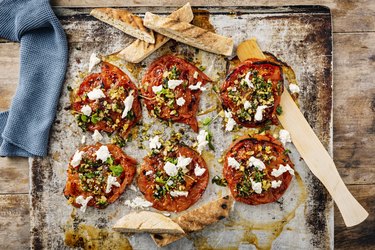 Baked Beefsteak Tomatoes with Arugula and Mozzarella