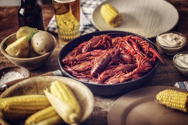 Delicious Boiled Red Crayfish with Sweet Corn and Potatoes